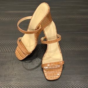 Reformation Size 10 Tan Croc Wedge Heel Sandals